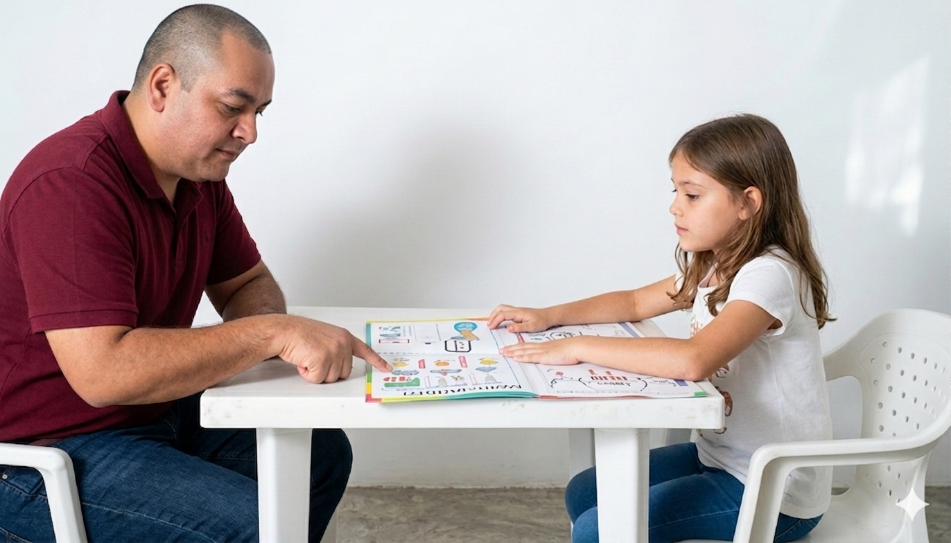 Estudiante exponiendo un lapbook creativo